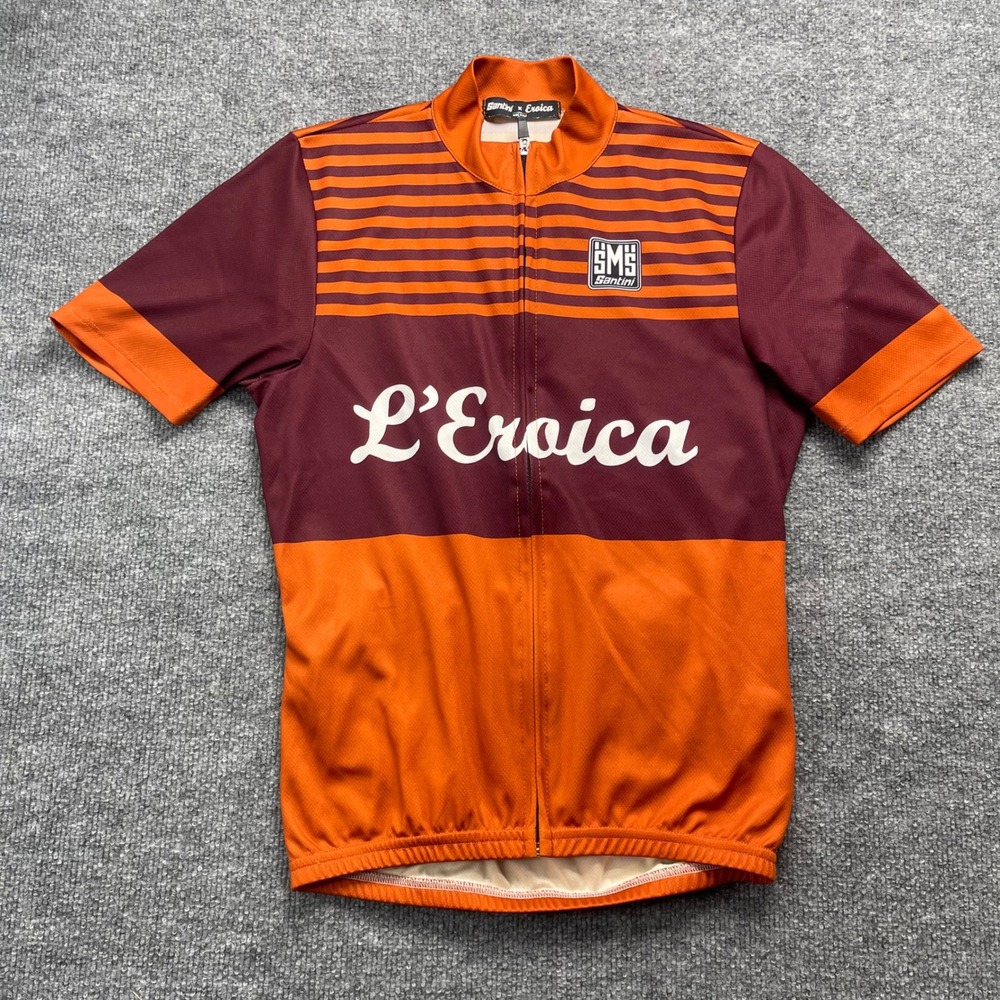 Santini L'Eroica Gaiole in Chianti Cycling Jersey Mens Small Orange Made Italy